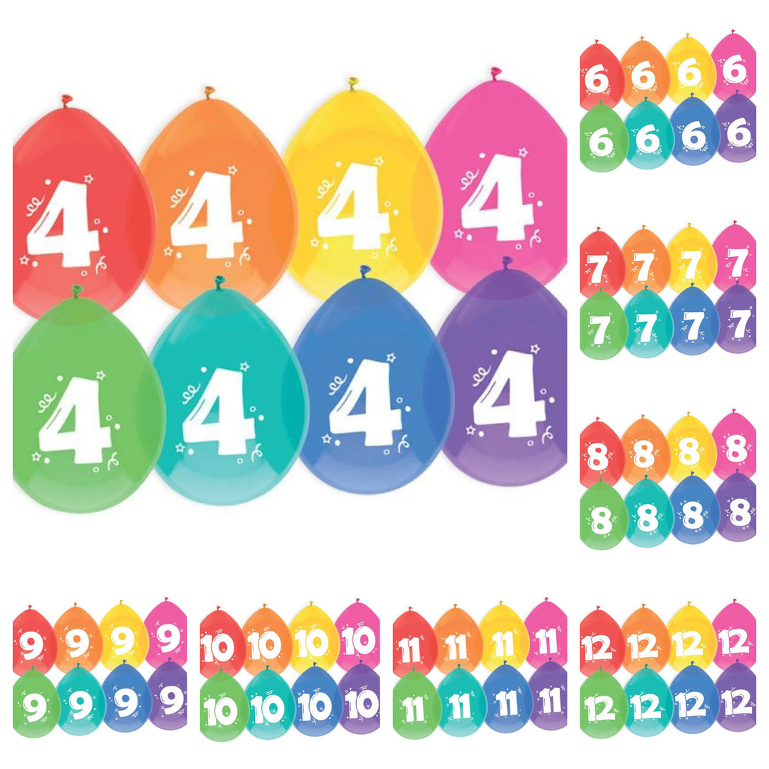 Luftballons, Zahlen 4-18, 6/8er Pack, bunt, Party Deko Motto-Party am Kindergeburtstag, Geburtstag