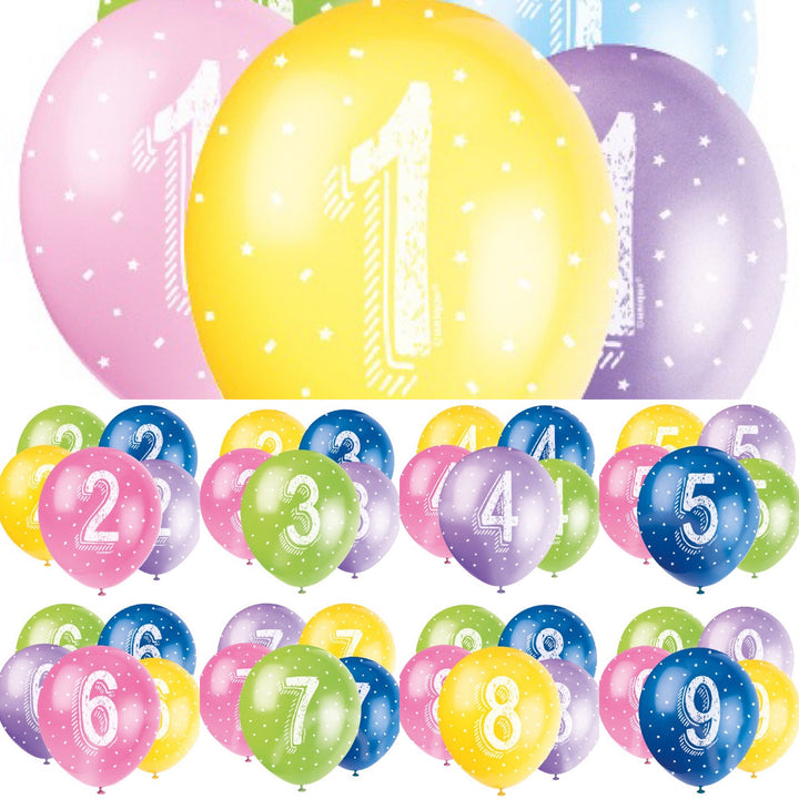 Luftballons, Zahlen 1-9, 5er Pack, bunt, Party Deko Motto-Party am Kindergeburtstag, Geburtstag