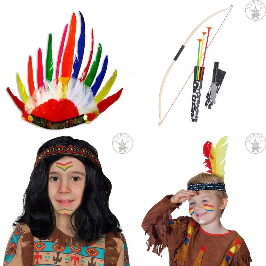 Accessoire Verleihkiste Indianer Kopfschmuck & Pfeil und Bogen