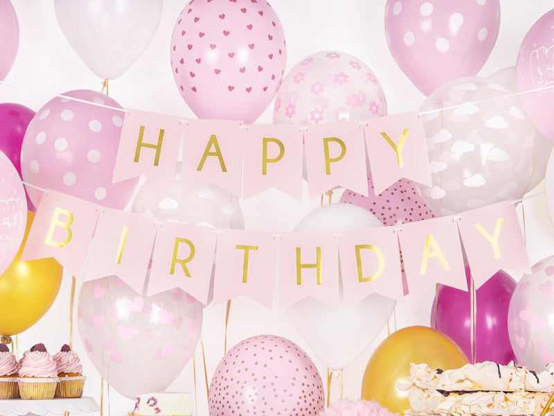 Happy Birthday Buchstabenkette, rosa, 1.75m