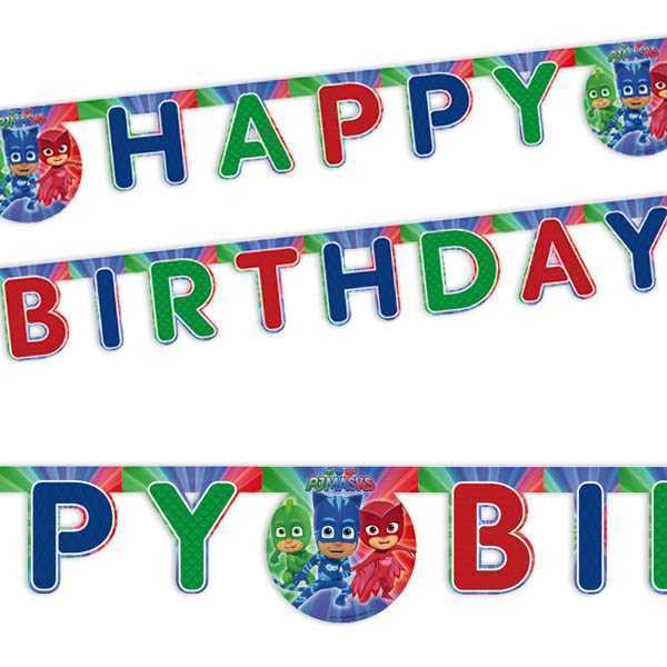 Buchstabenkette Happy Birthday, PJ Mask, 2m, Party Deko Motto-Party am Kindergeburtstag, Geburtstag
