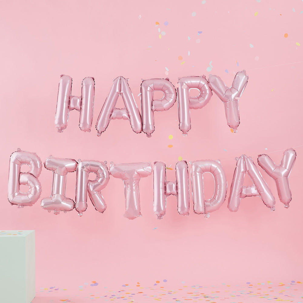 Happy Birthday Folienballon-Set Girlande, rosa kinderparties-shop