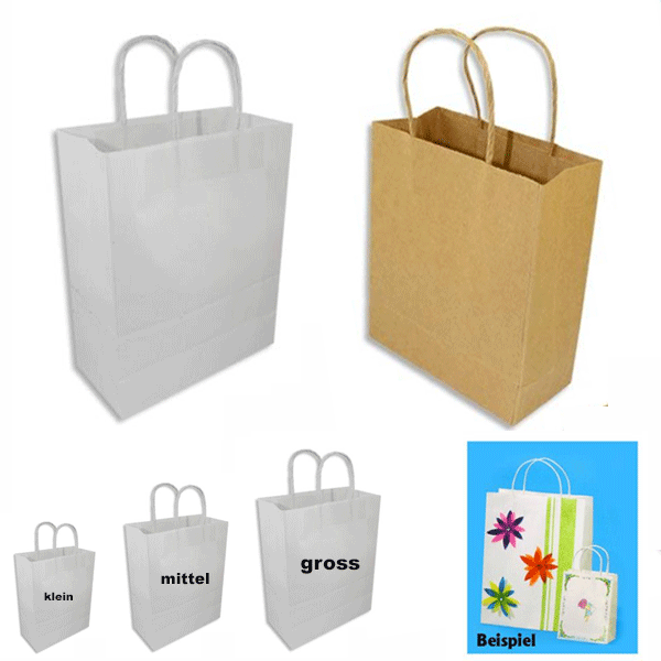 Blanko Geschenktüten / Papiertüten, 20er Pack, versch. Grössen, weiss oder natur