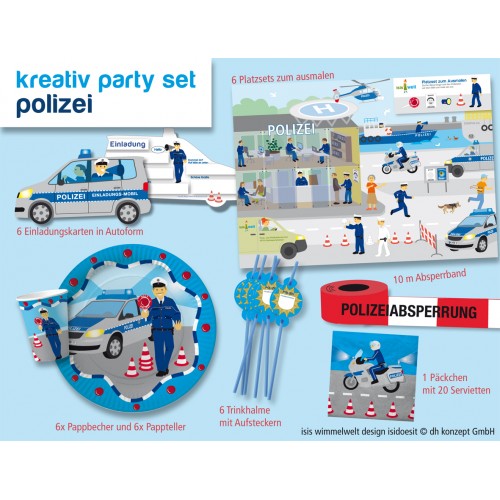 Party Deko Set Polizei, für 6 Kinder, 51-tlg kinderparties-shop