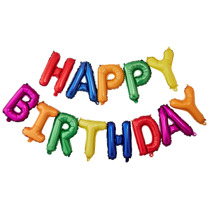 Happy Birthday Ballongirlande Regenbogen, 13 bunte Folienballons