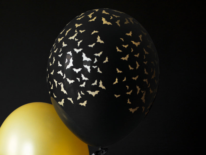 Trick or Treat Luftballons Fledermäuse, Halloween, gold-schwarz, 6er Pack kinderparties-shop