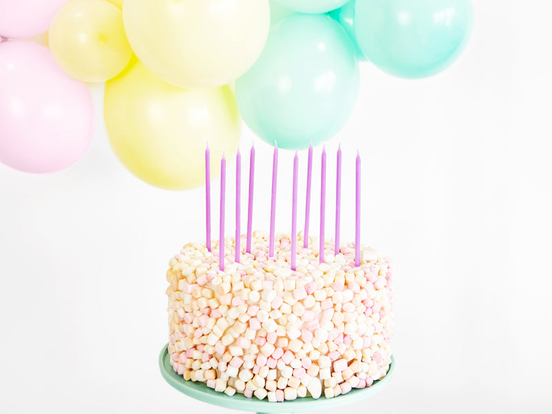 Geburtstagskerzen glatt, violett, 12 Kerzen inkl. Ständer kinderparties-shop