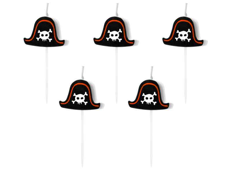 Mini Kerzen Piratenhut, 5er Pack