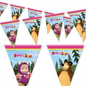 Wimpelkette, Masha und der Bär, Folie, 2,3 m, Party Deko Motto-Party am Kindergeburtstag, Geburtstag