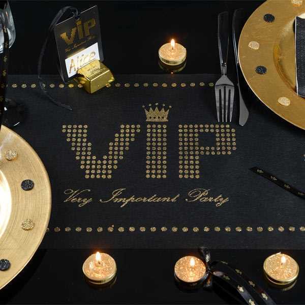 Tischläufer, VIP golden, 5 m, Vlies, Party Deko Motto-Party am Kindergeburtstag, Geburtstag