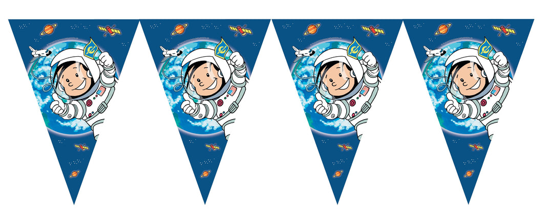 Wimpelkette Astronaut Flo, 10 Wimpel, Pappe, Party Deko Motto-Party am Kindergeburtstag, Geburtstag