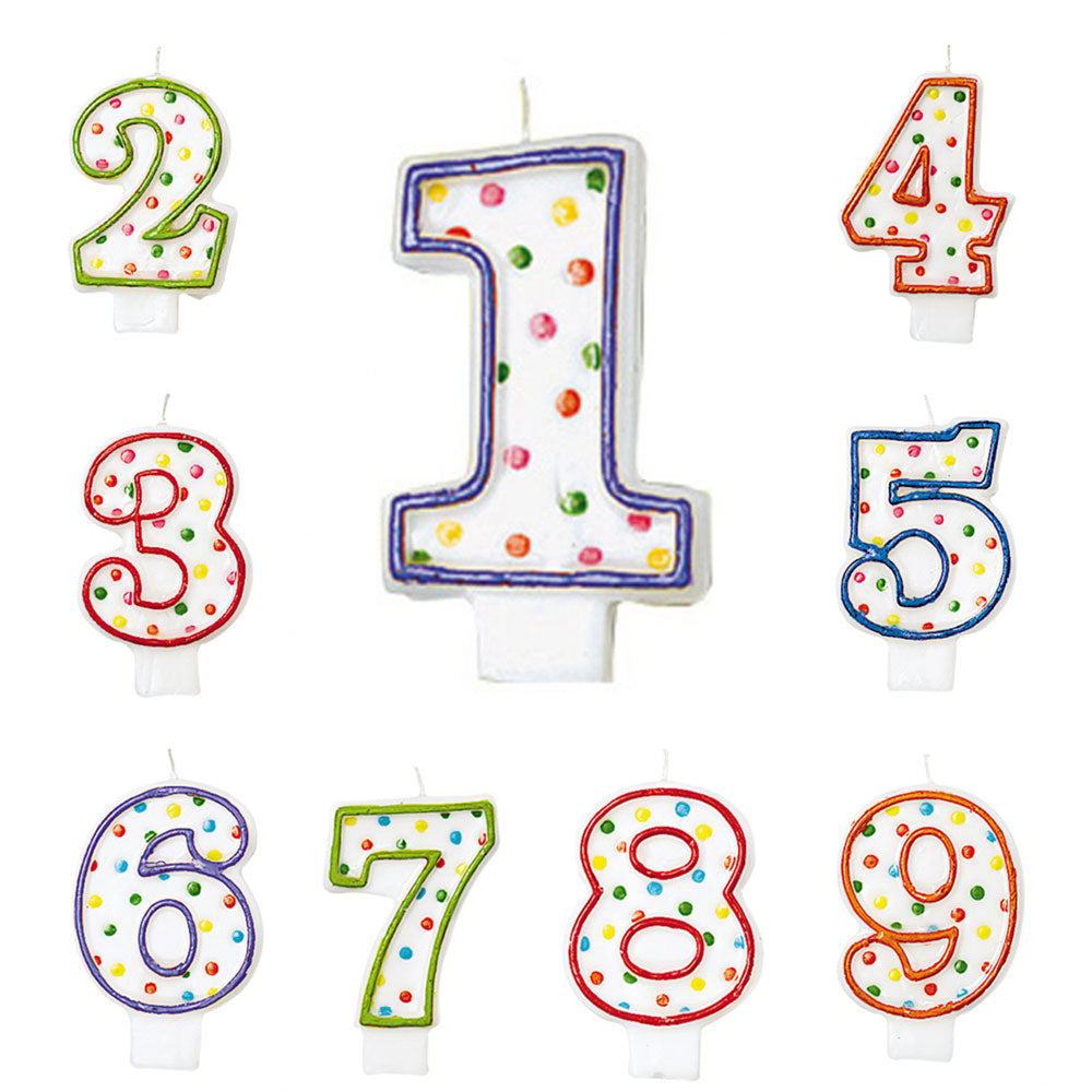 Zahlenkerze 1-9 & 0 mit Punkten, 7.6 cm, Party Deko Motto-Party am Kindergeburtstag, Geburtstag