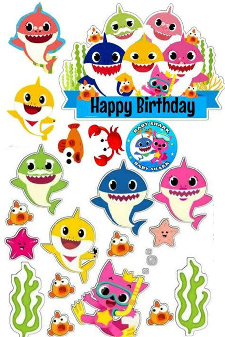 Muffin Deko, Baby Shark, 20 Motive, Esspapier