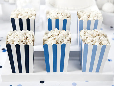 Popcorn Tüte, blau-weiss gestreift, 6er Pack