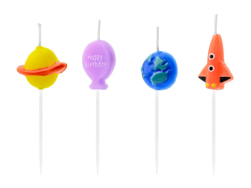 Kuchenkerzen Rakete & Planet, 4er Pack, 3cm