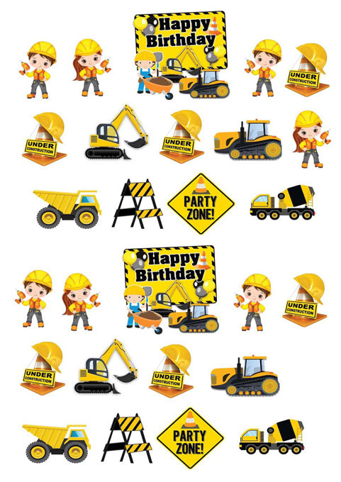 Muffin Deko, Baustelle, Bauarbeiter und Baufahrzeuge, 28 Motive, Esspapier