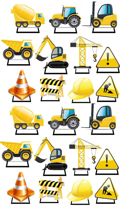 Muffin Deko, Baustelle, Baumaschinen & -fahrzeuge, 22 Motive, Esspapier