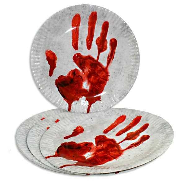 Party Teller, Blutige Hand, 10er Pack, 23cm, Party Deko Motto-Party am Kindergeburtstag, Geburtstag