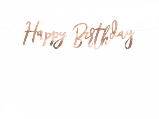 Happy Birthday Buchstabenkette, Schnürlischrift, rosé-gold