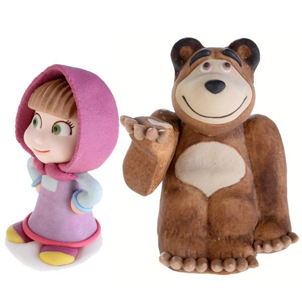Kuchenfiguren Mascha und der Bär, aus Zucker, 2 Stk., Party Deko Motto-Party am Kindergeburtstag, Geburtstag