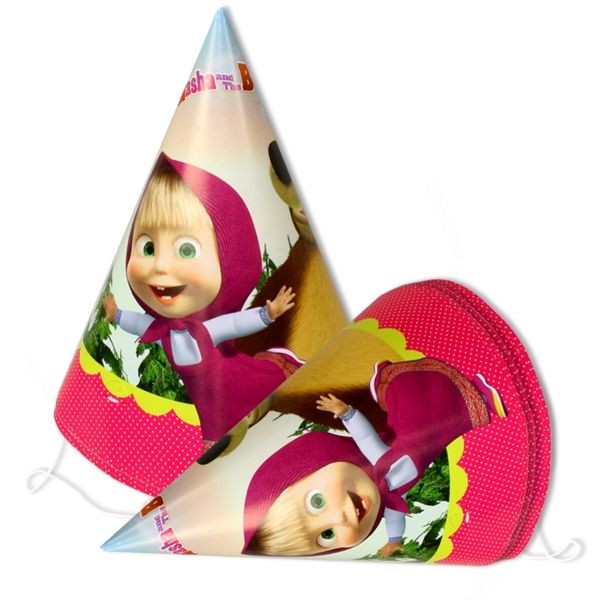 Party Hüte Mascha und der Bär, 6er, Mitgebsel, Gastgeschenk, Giva-away, Spielzeug, Kindergeburtstag, Motto-Party