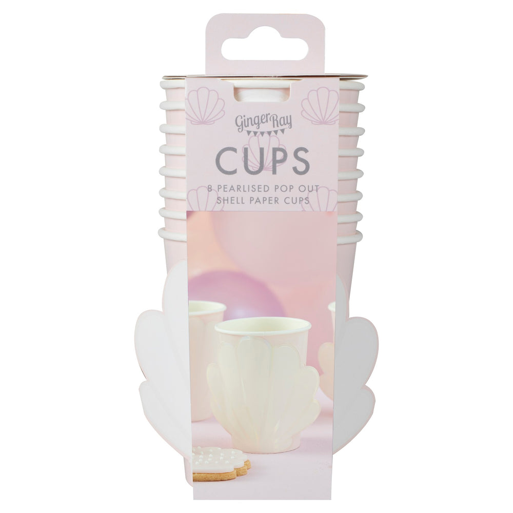 Muschel Party Becher, Meerjungfrauen Party, Pappe, 8 Stück kinderparties-shop