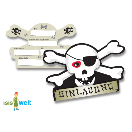 Piraten Einladung Totenkopf, 6er Pack
