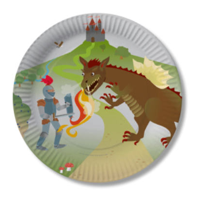 Teller Drache und Ritter, 8er Pack, 23cm, Pappe