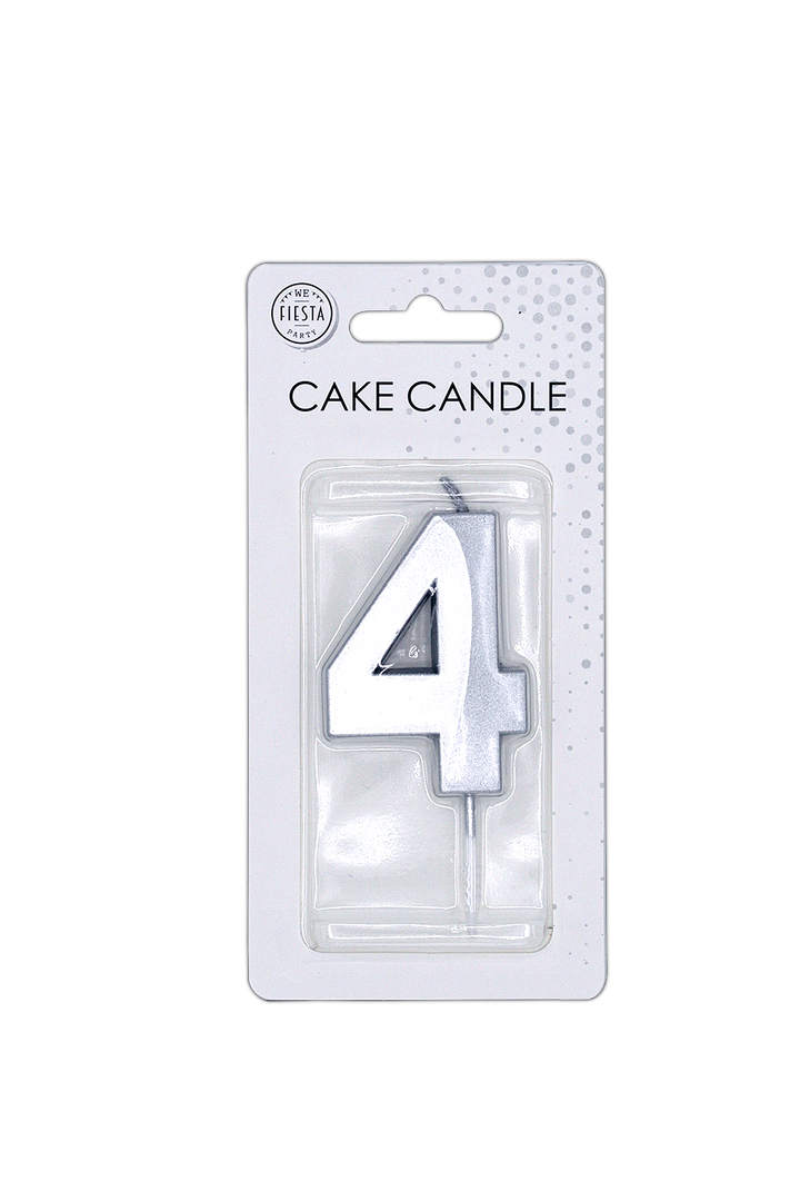 Candela numerica 1-9 e 0, argento, metallica, 6 cm
