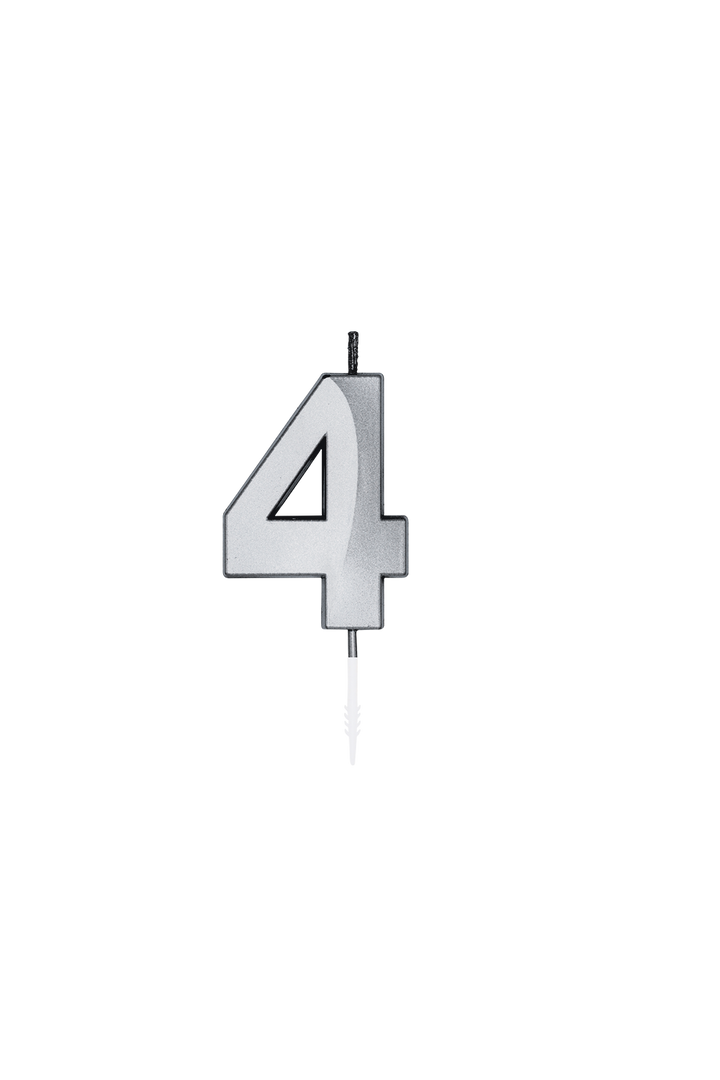 Candela numerica 1-9 e 0, argento, metallica, 6 cm