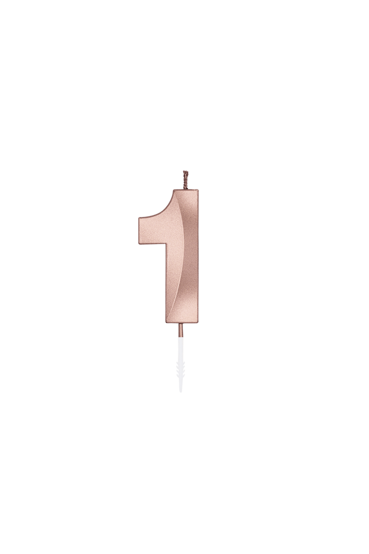 Zahlenkerze 1-9 und 0, Rosegold, metallisch, 6 cm, 1 Stück