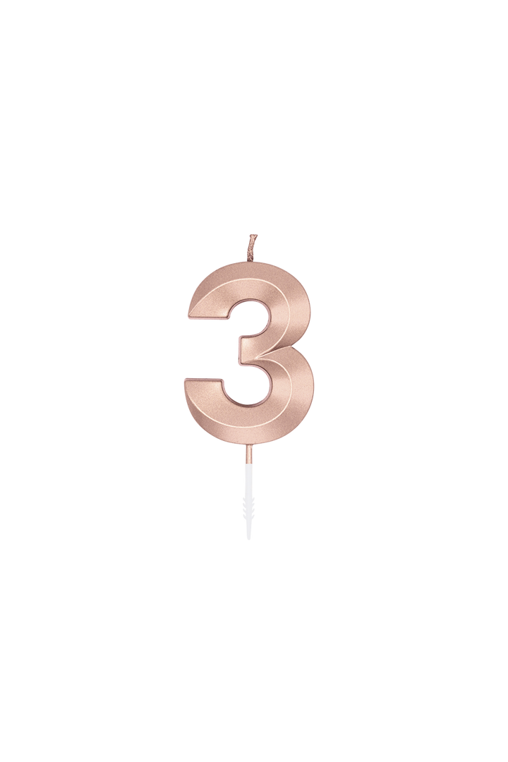 Zahlenkerze 1-9 und 0, Rosegold, metallisch, 6 cm, 1 Stück