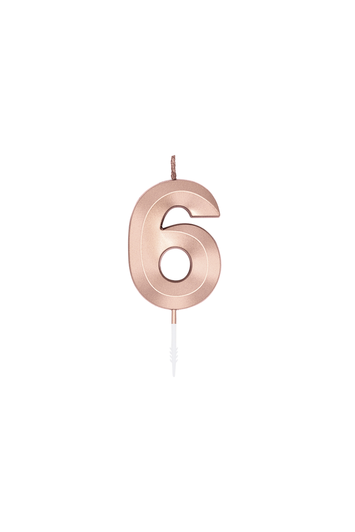 Zahlenkerze 1-9 und 0, Rosegold, metallisch, 6 cm, 1 Stück