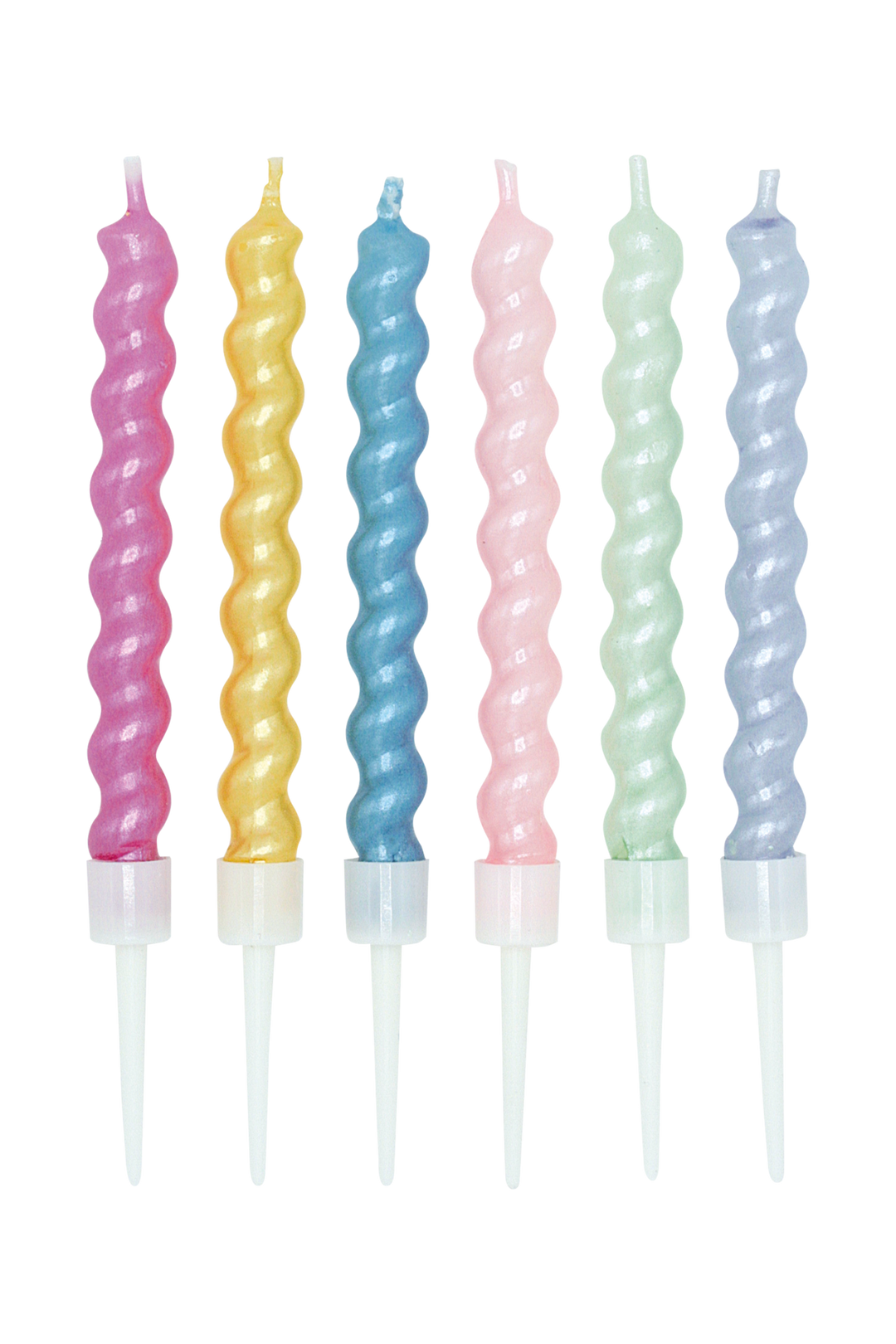 Geburtstagskerzen-bunt-metallisch-6er-Pack-inkl-Ständer