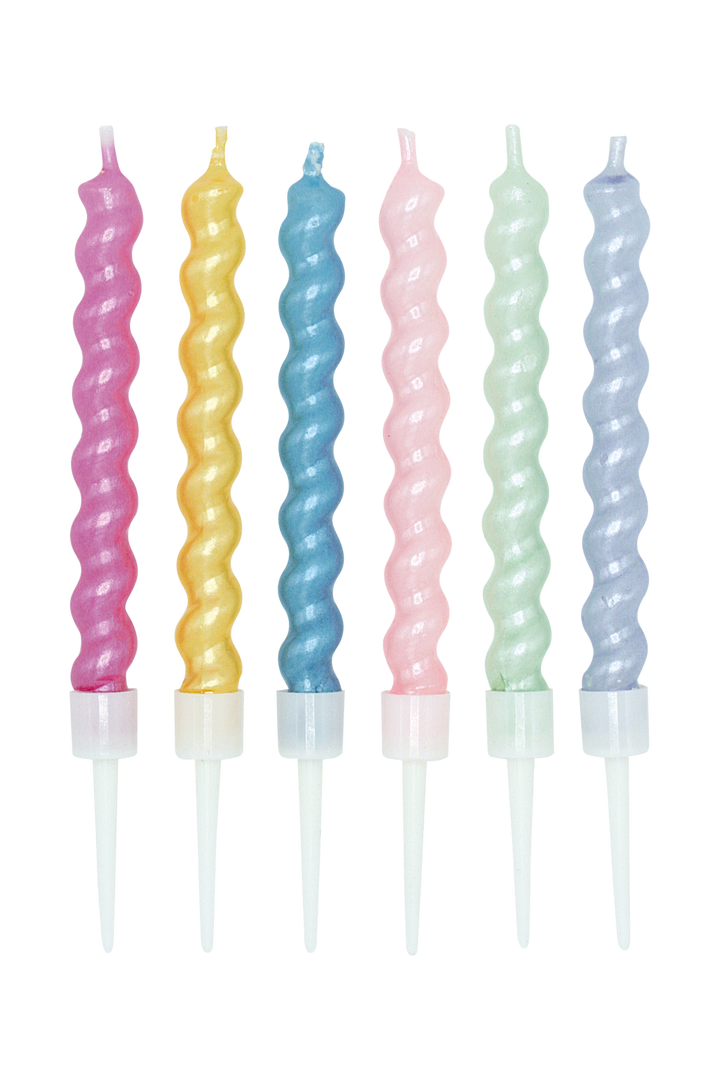 Geburtstagskerzen-bunt-metallisch-6er-Pack-inkl-Ständer