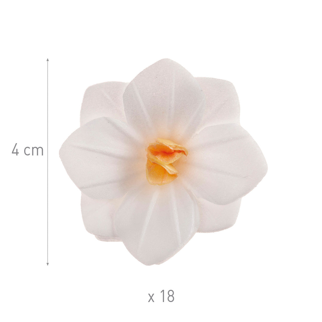 Kunstvolle Blüten Tortendeko aus Esspapier, Weiss, Ø 4 cm, 18 Stück