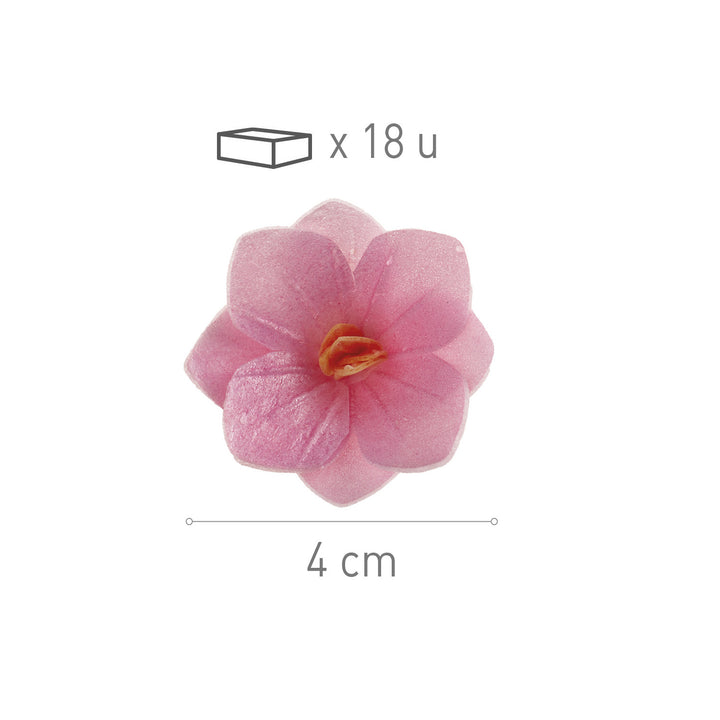 Kunstvolle Blüten Kuchendeko aus Esspapier, Pink, Ø 4 cm, 18 Stück