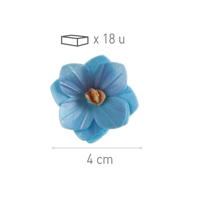 Kunstvolle Blüten Kuchendeko aus Esspapier, Blau, Ø 4 cm, 18 Stück,