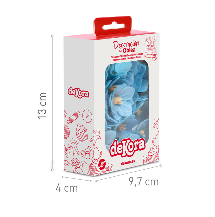 Kunstvolle Blüten Kuchendeko aus Esspapier, Blau, Ø 4 cm, 18 Stück,