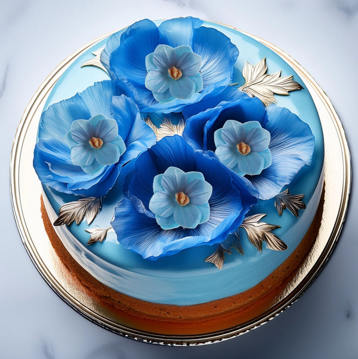 Kunstvolle Blüten Kuchendeko aus Esspapier, Blau, Ø 4 cm, 18 Stück,