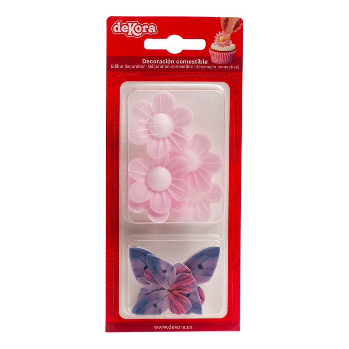 Kunstvolle Tortendeko Schmetterlinge & Blumen aus Esspapier, 9-teilig