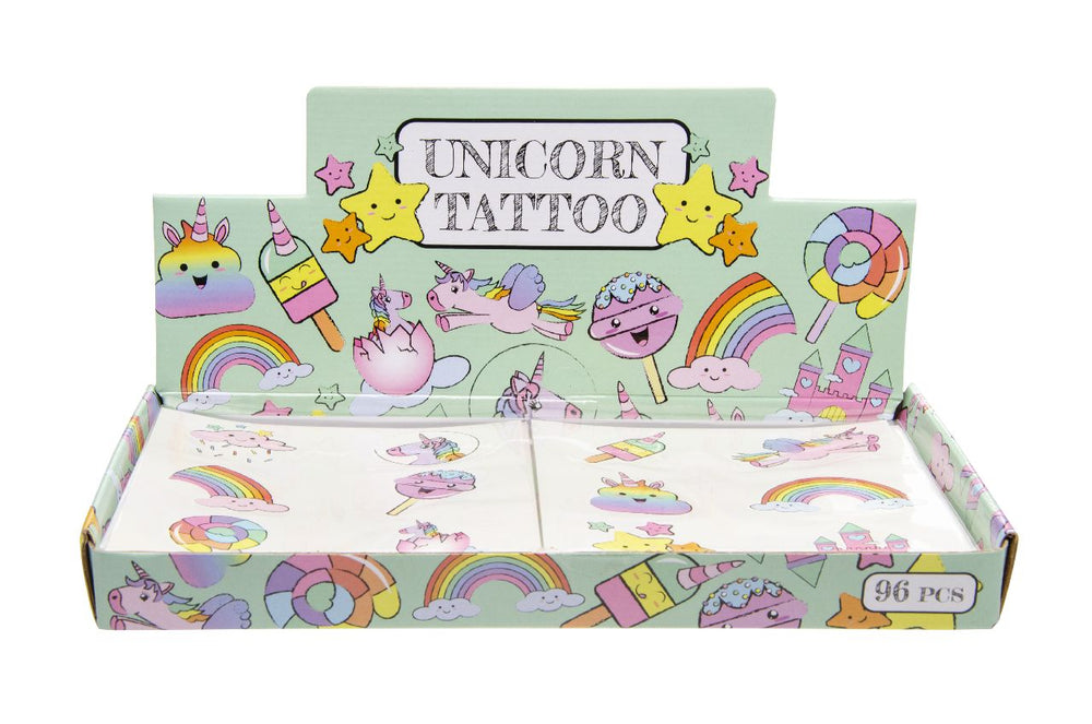 Tattoos Einhorn, Mitgebsel, 2 Karten, 12 Tattoos