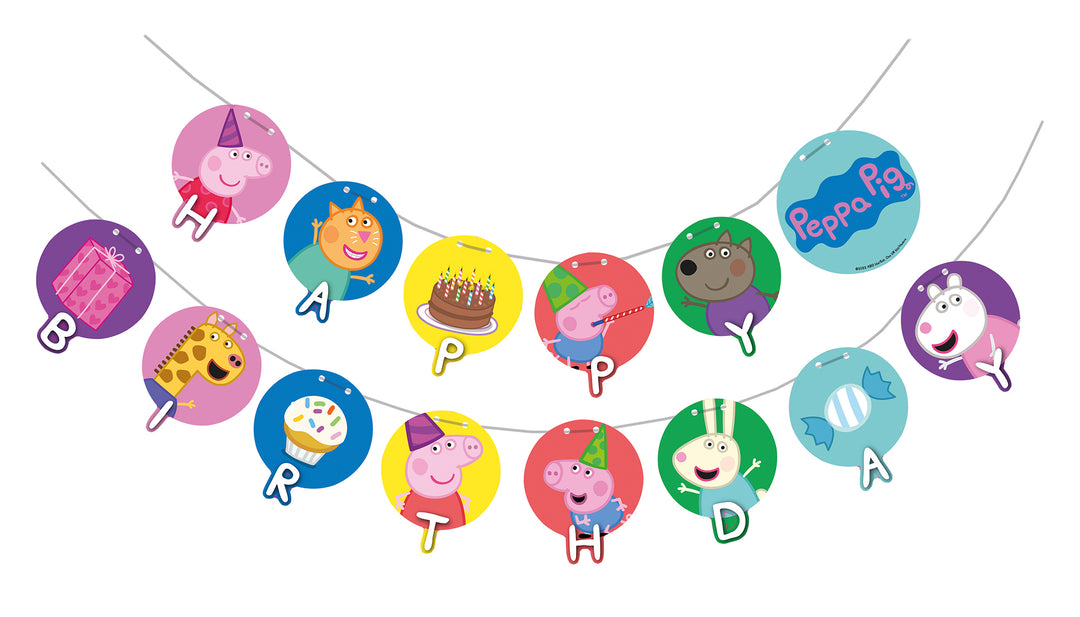 Buchstabenkette Happy Birthday, Peppa Pig, Regenbogen, 2.3 m kinderparties-shop