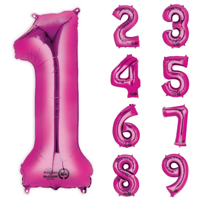 Pinker Folienballon Zahl 1-9 & 0, Medium, 66 cm, Restposten