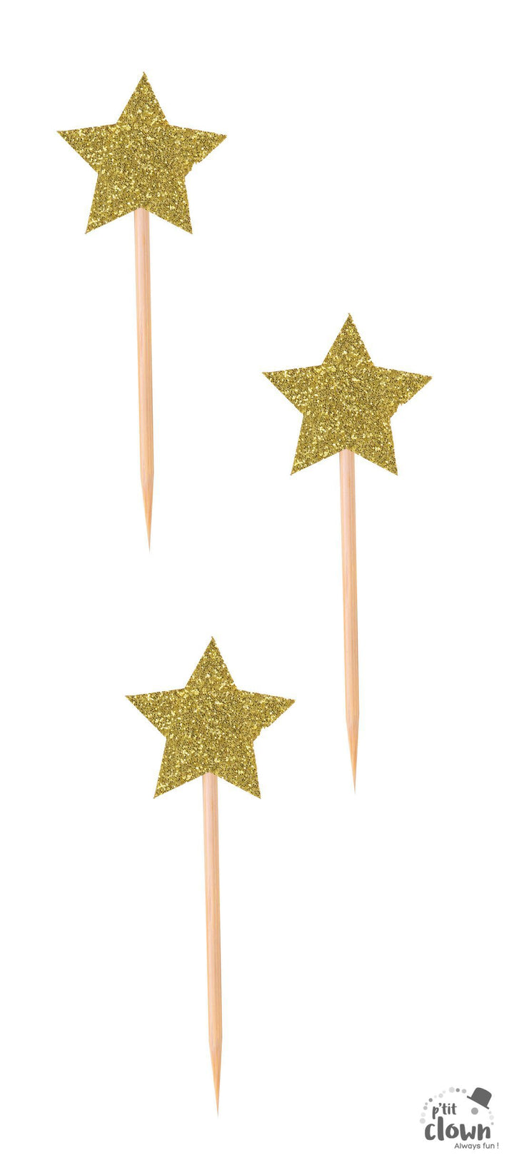 Sternchen Muffin Picker glitzernd gold, 12er Pack kinderparties-shop