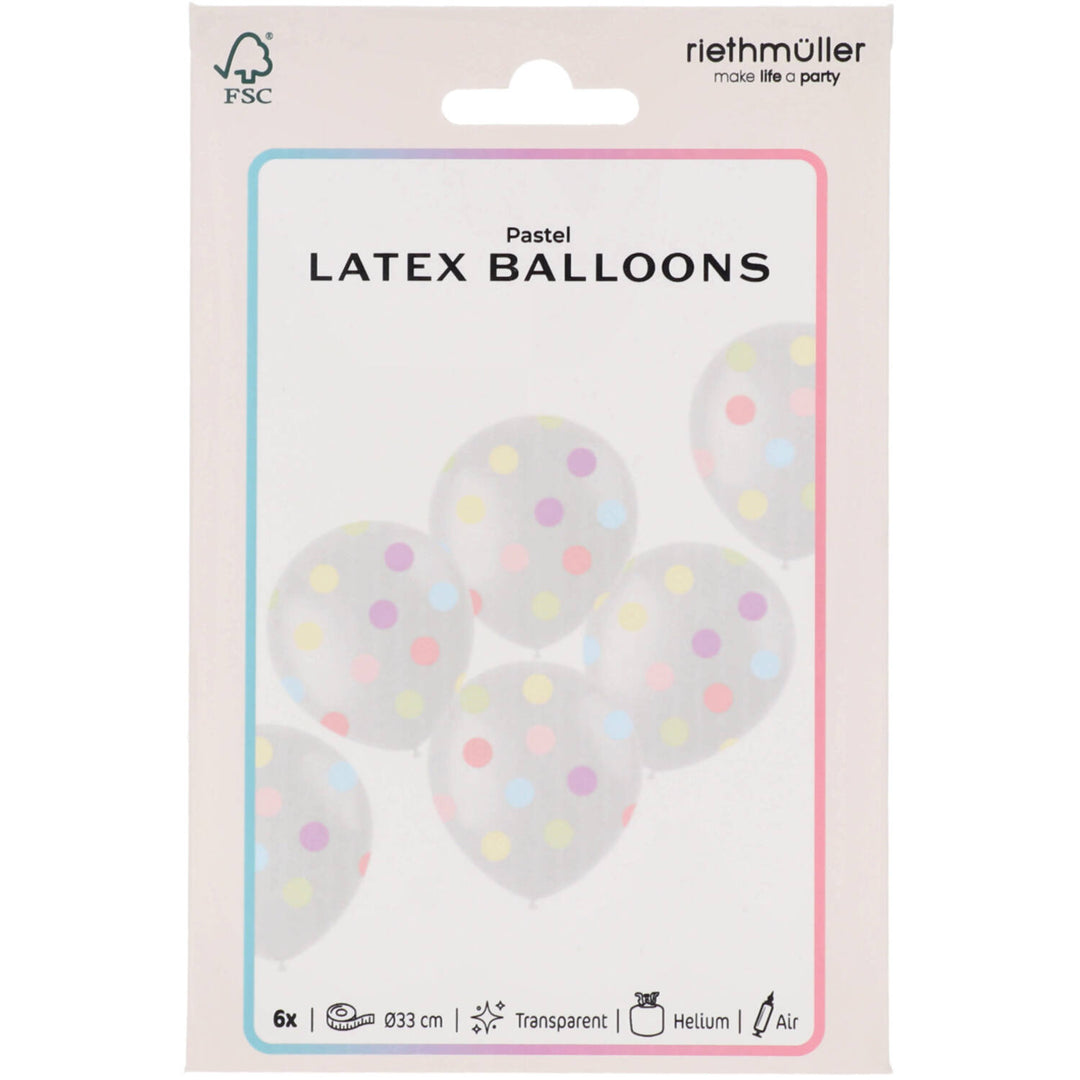 Gepunktete Luftballons Dreamy Pastels, 6 Stück, Ø 33 cm