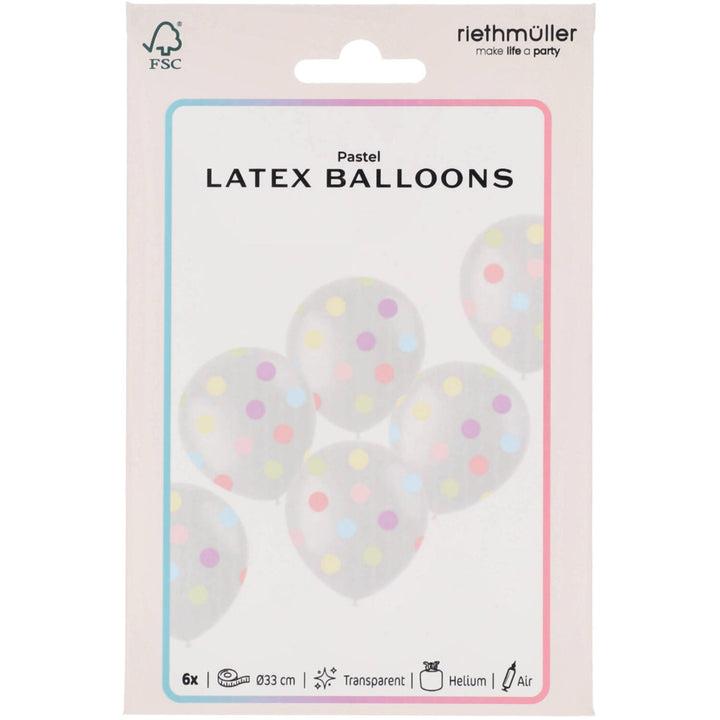 Gepunktete Luftballons Dreamy Pastels, 6 Stück, Ø 33 cm
