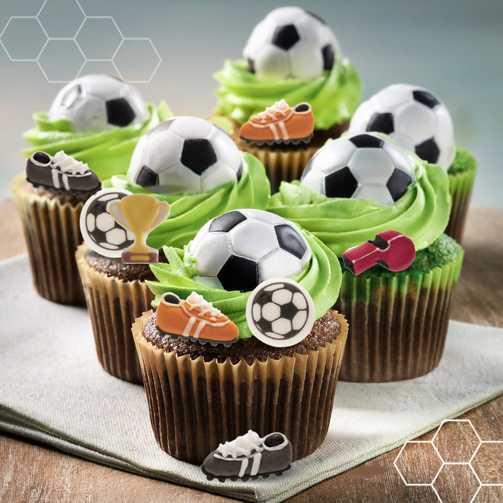Zuckerfiguren Fussball, essbare Kuchen- und Muffindeko, 8 Stück