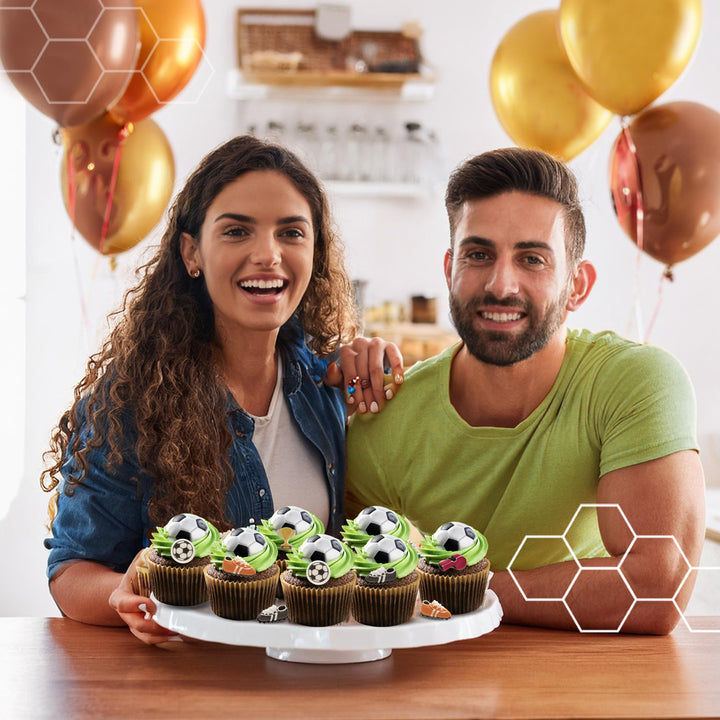 Zuckerfiguren Fussball, essbare Kuchen- und Muffindeko, 8 Stück