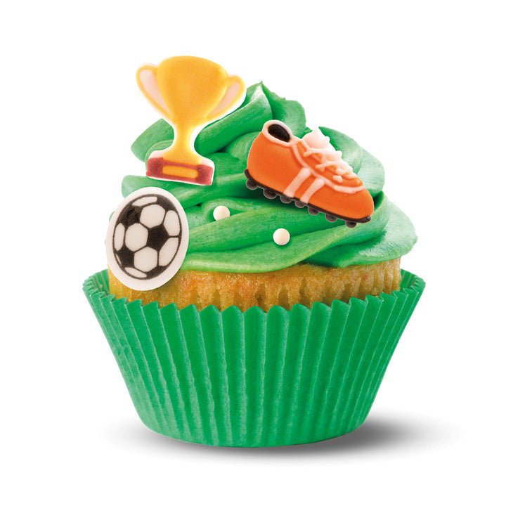 Zuckerfiguren Fussball, essbare Kuchen- und Muffindeko, 8 Stück